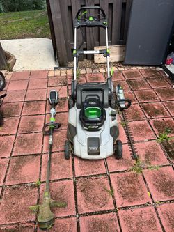 EGO Lawnmower, weed eater, and Hedger