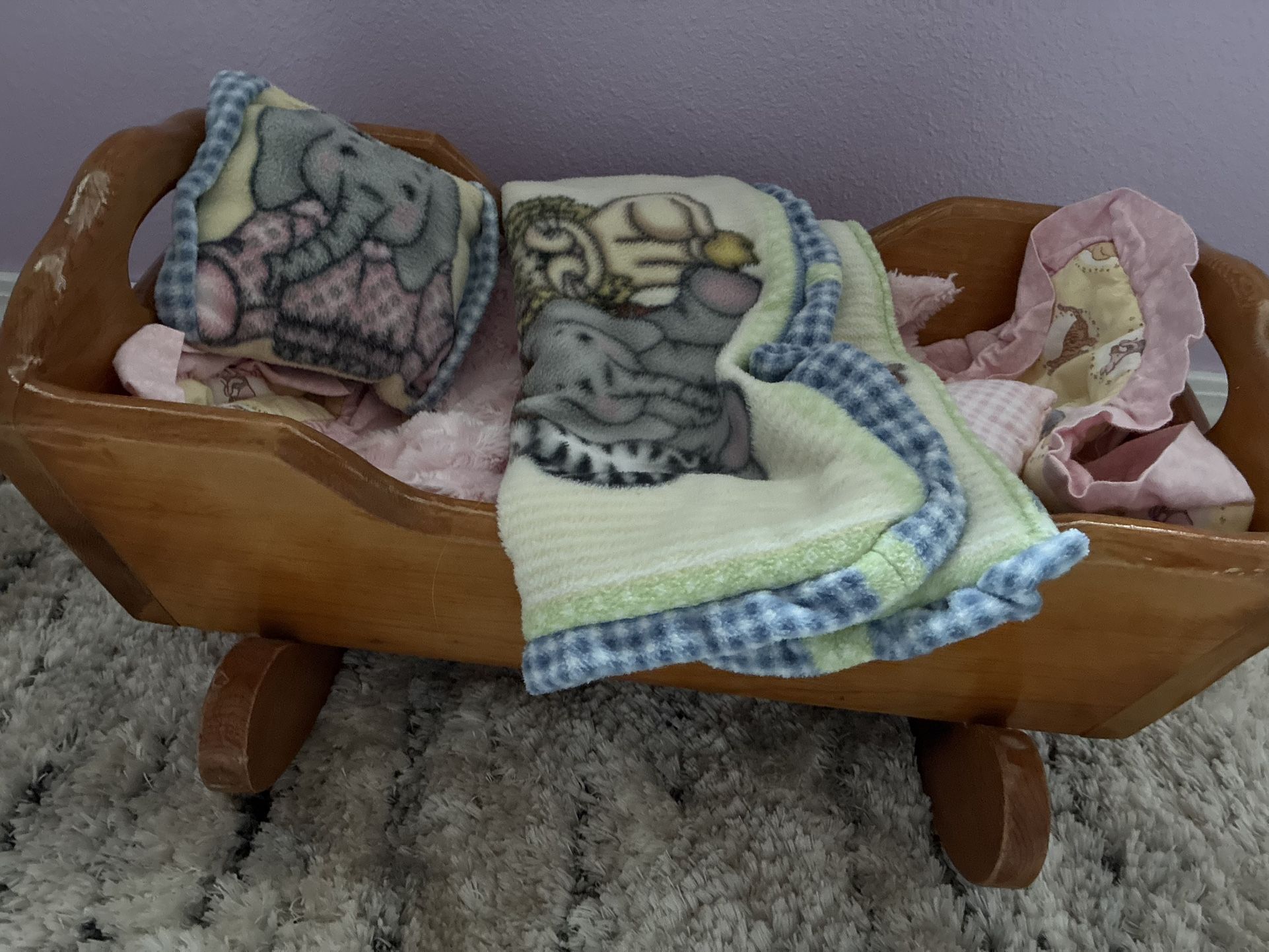 Wooden Play Toy Doll Plush Cradle