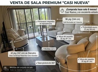 Juego de Sala Premium "Casi Nuevo" (Sofá Reclinable + 2 Sillas Giratorias + Mesa)