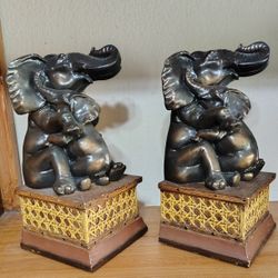 Vintage Serengeti Elephant Bookends Mom Baby 