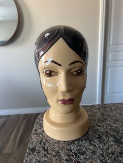 Vintage-Style Art Deco Ceramic Mannequin Head Bust – Crackle Glaze, Decorative