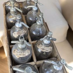 Antique Seltzer Siphon Set Of 10 Crate Included Vintage