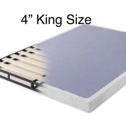 King Size 4” Low Profile Metal Box Spring with Wooden Slats
