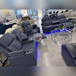 Gray 3PC power recliner sofa with LED , Coup Holder 
