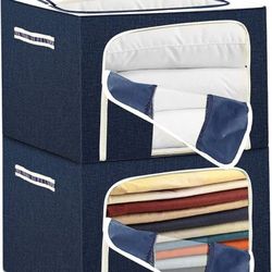 2-Pack Clothes Storage Container Set -  72L x 2 Closet Organizer Boxes With Steel Frame, Foldable (20"x15"x14")