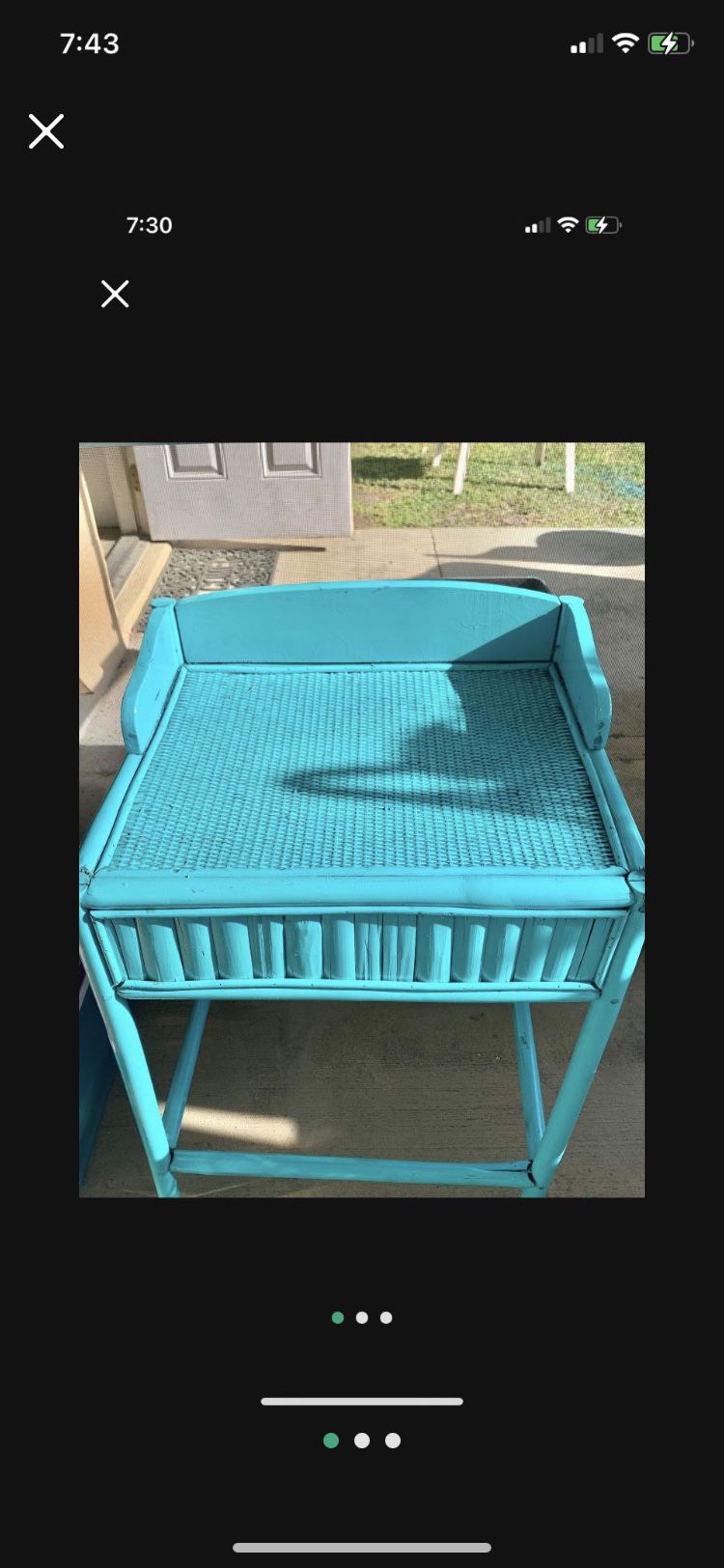 Turquoise Bamboo Table Or Plant Stand