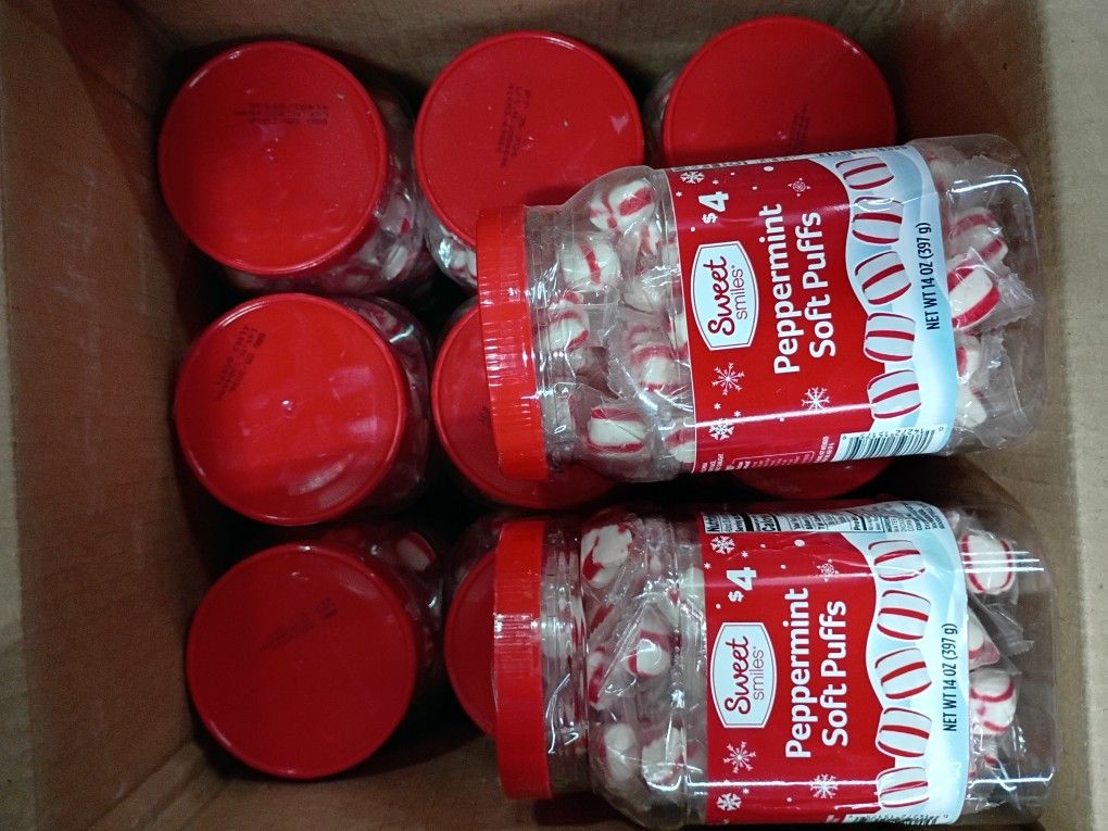 Box Of 11 Containers Of Peppermint Soft Puffs $20