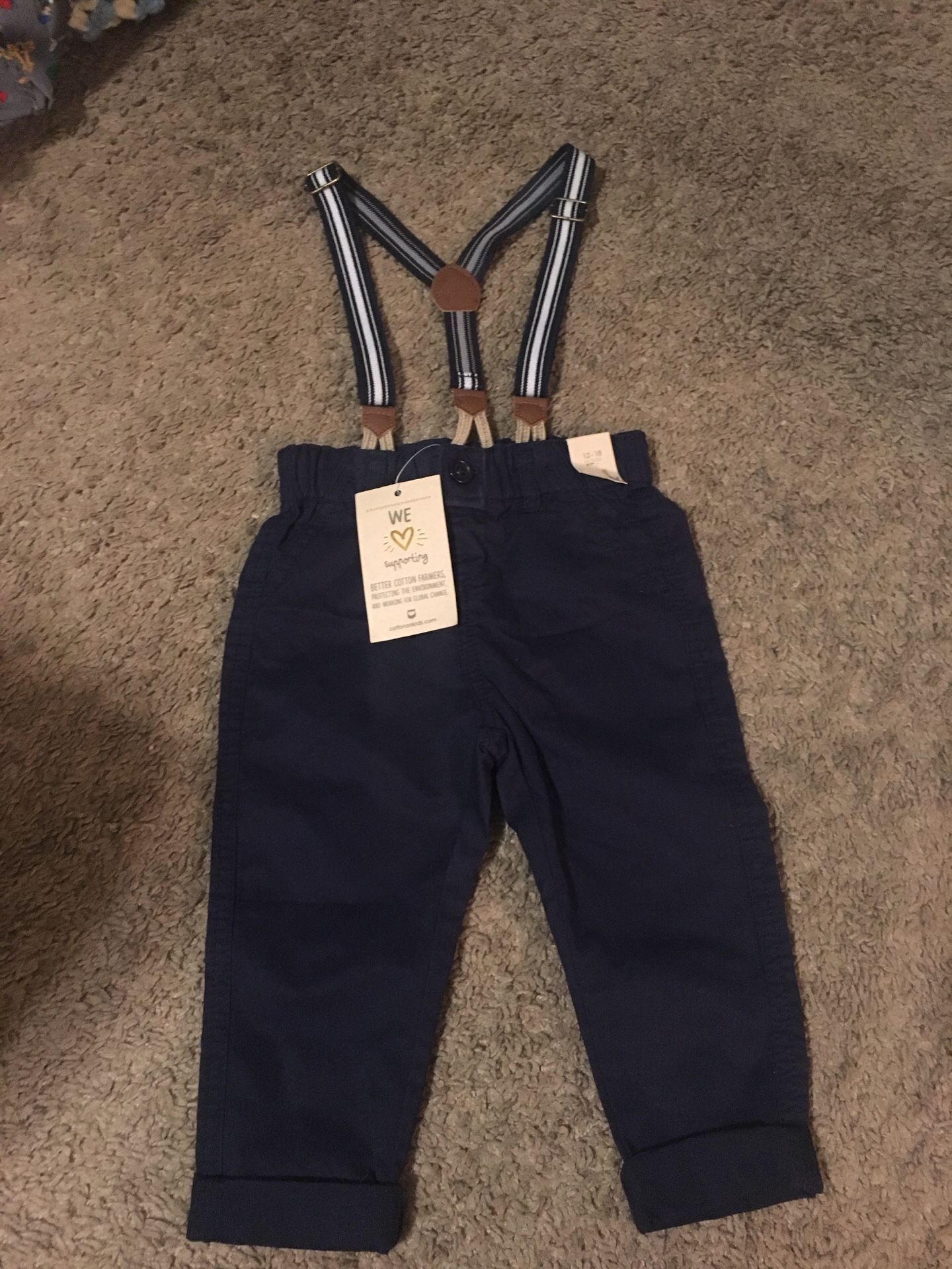 Navy Blue Pants with suspenders size 12-18m brand new