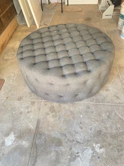 Large Round Tufted Fabric Ottoman / Coffee Table (Dark Gray)