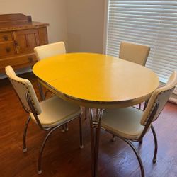 1950s Vintage Formica and Chrome Craft Yellow Dining Table & chairs