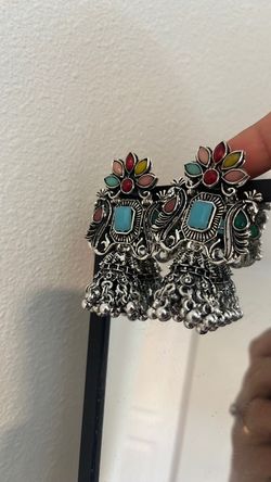 Oxidised Indian earrings and Ring