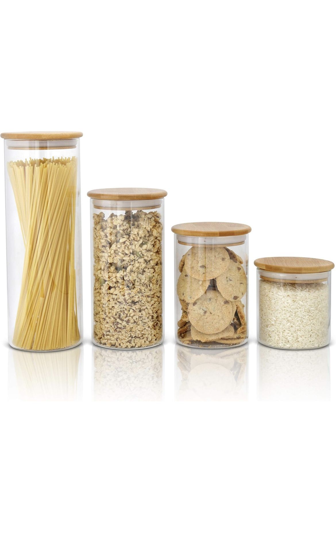 Glass Food Storage Containers with Lids by Gourmet Kitchen-Set of 4 Kitchen Canisters-Big and Small Airtight Food Jar for Pantry