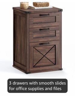 File Cabinet with 3 Drawers, Printer Stand, Fit A4 Letter Size Hanging File Folders, Farmhouse Style, for Home Office, Maroon Brown, HANAN Collection