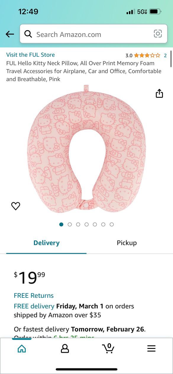 Hello Kitty Neck Pillow. Pink 