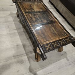 Coffee Table Mid Century Oak Metal Glass Hand Made