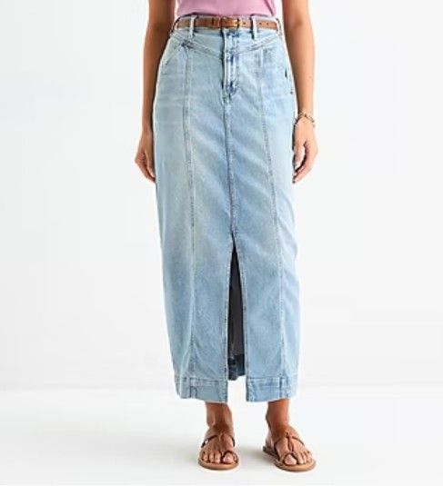 Light Sky Blue Wash High Rise Front Slit Maxi Skirt