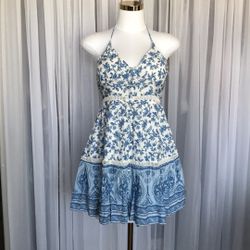 Boho Print Halter Ruffle Dress Size S/M