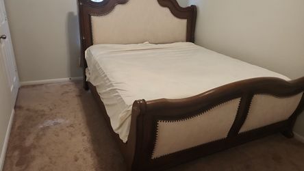 Queen Sleigh Bed Frame with Upholstered Panels