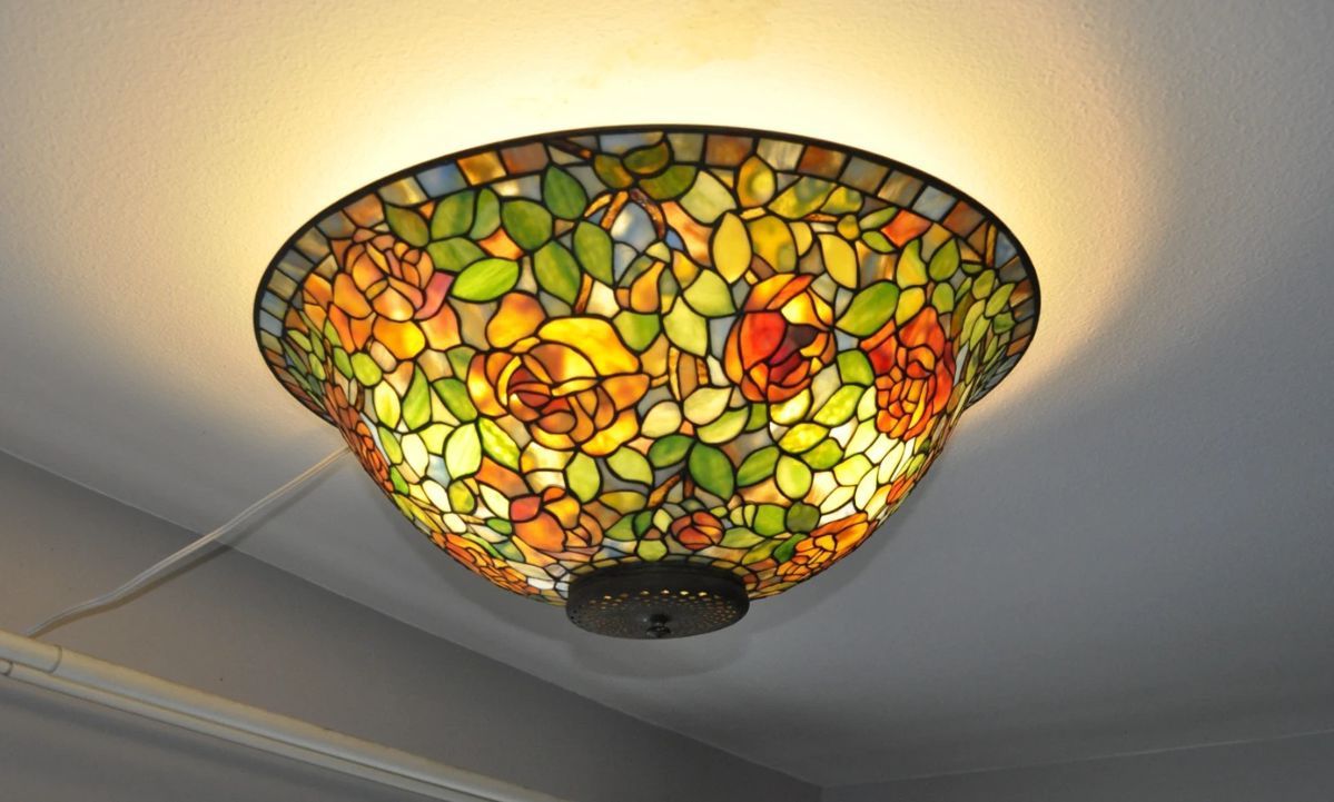 Hand Made Stained Glass Ceiling Lamp Vintage