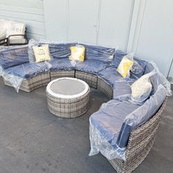 7pc Outdoor Wicker Curved Patio Set  