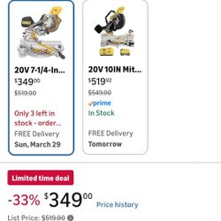 7 1/4" 20v Dewalt Slider Miter Saw 