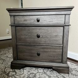 Trisha Yearwood Home Collection Nightstand – Grey, 3 Drawers, Built-In Power Outlet