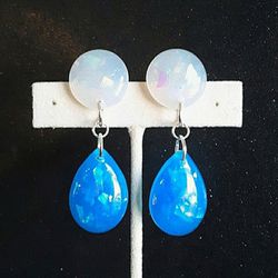 White and blue faux opal iridescent teardrop dangle earrings new gifts
