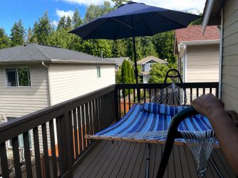 Striped hammock with metal frame