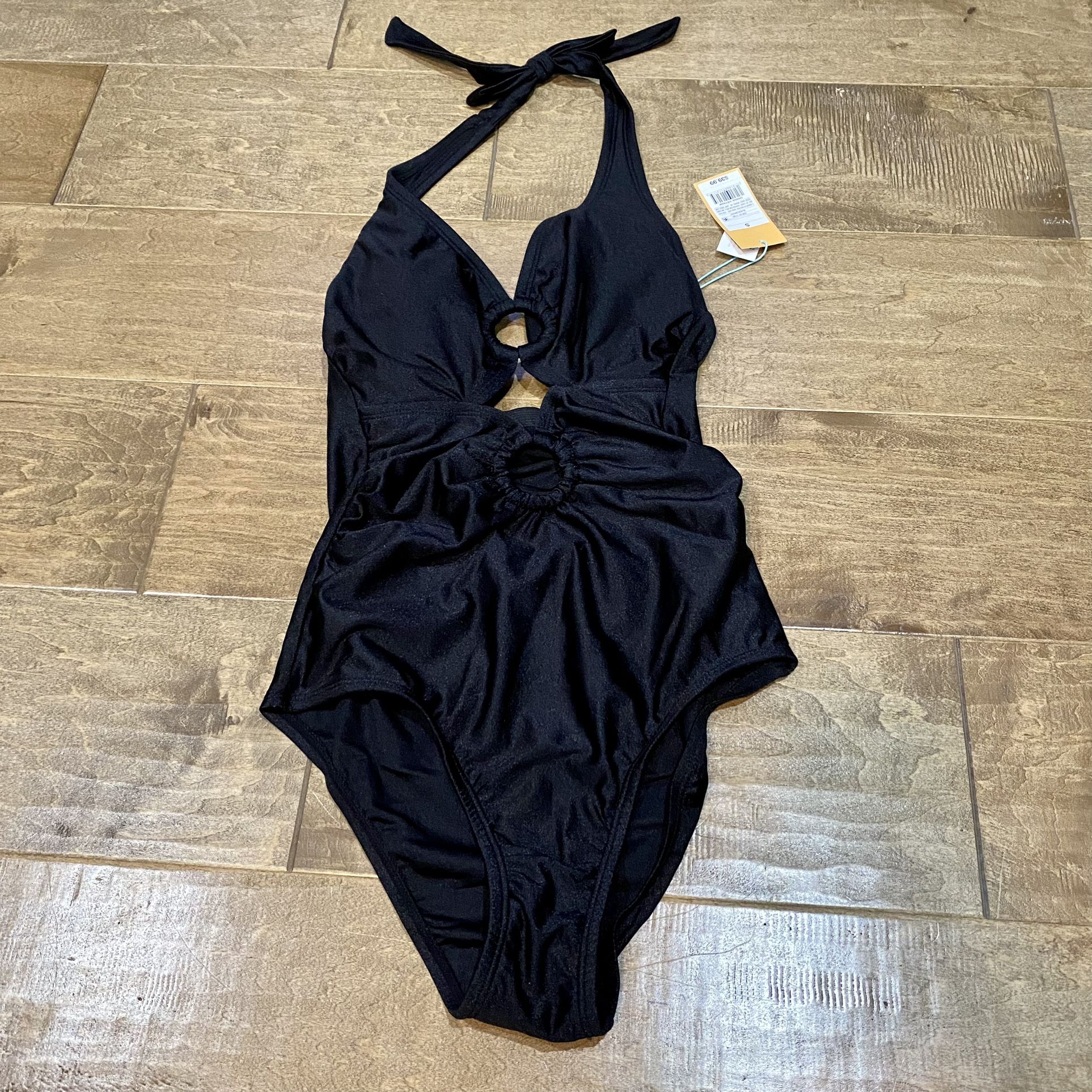 Kona Sol Women’s Double Circle Medium Coverage One Piece Black Size Small NWT