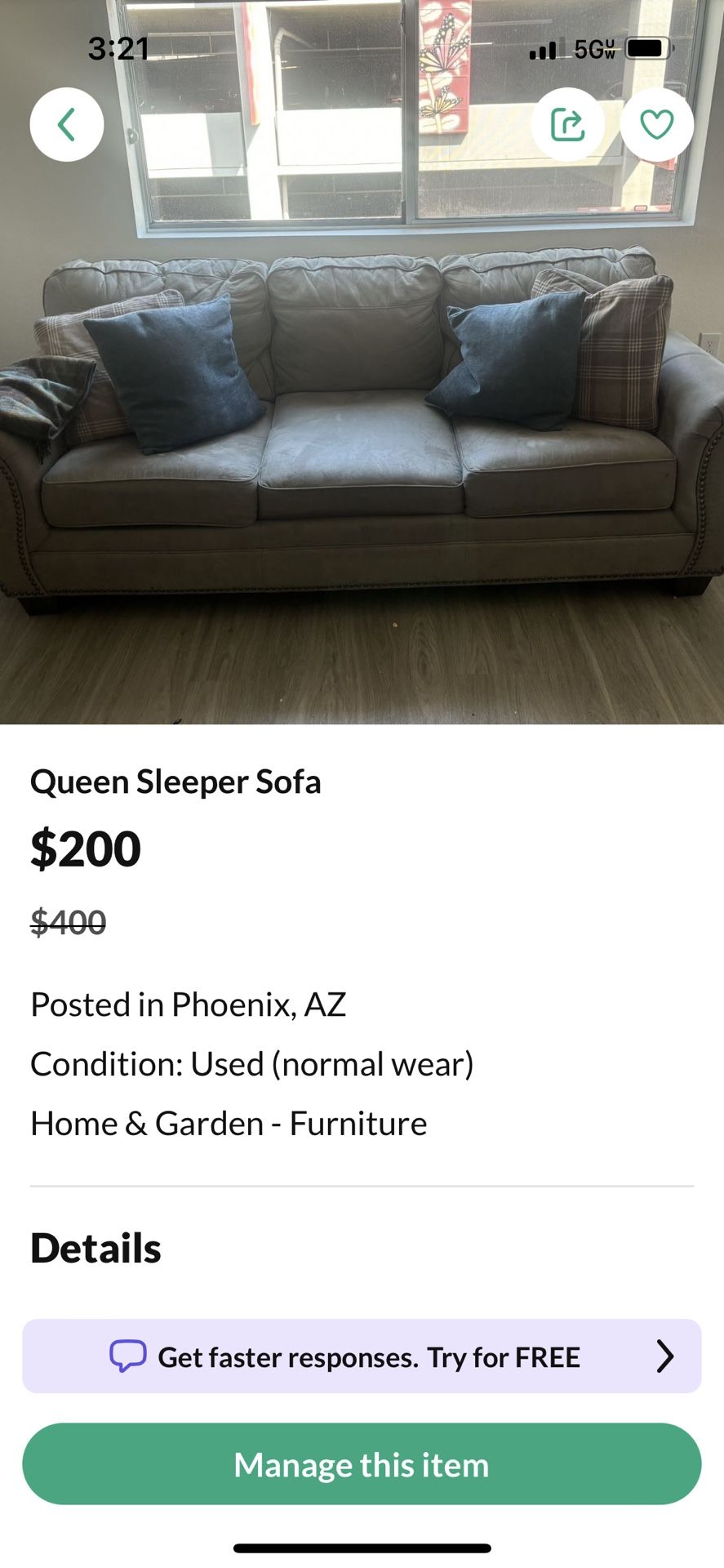 Queen Sleeper Sofa $150