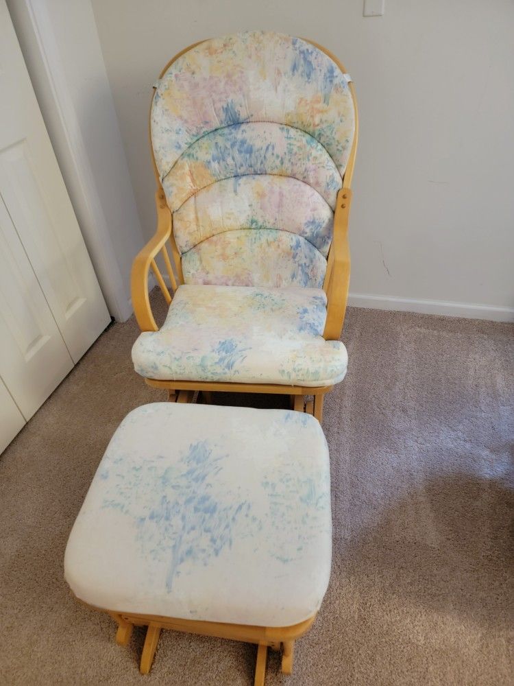 WOODEN ROCKER / GLIDER WITH OTTOMAN--Great for babies