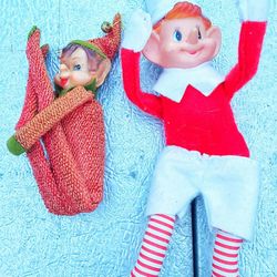 Vintage Christmas xmas elf pixie decorations one hugger 1960 s MADE IN JAPAN