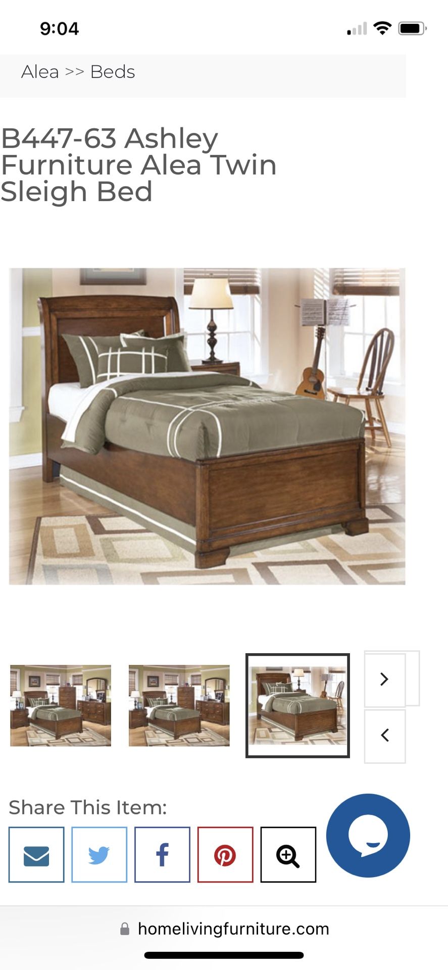 Alea Twin Sleigh Bed Model: B447-63