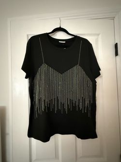 Black Rhinestone Embellished Short Sleeve Top