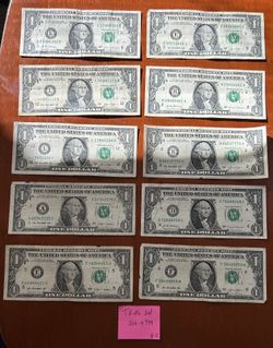 Dollar Bill Set Of 10 Triple Special Serial Numbers 000 To 999