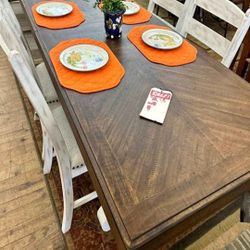 Valebeck Beige/White Rectangular Dining Set. Table And Chairs 