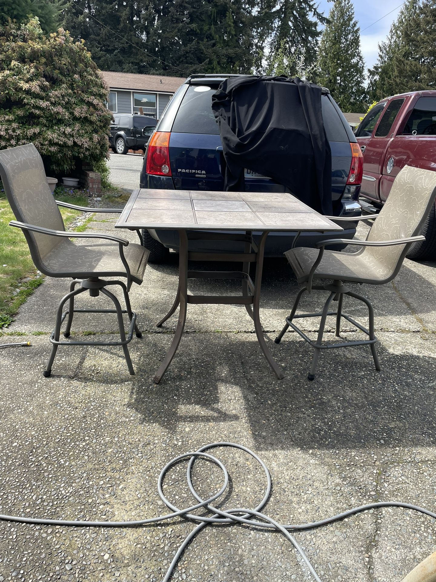 Nice tile   Height Patio Table With 2 Chairs 