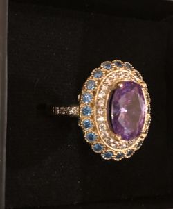 Amethyst & Aqua Silver & Bronze Oval Ring Size 9