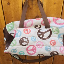 Pottery Barn Peace Teen Travel Large Duffle Bag White Brown Multicolor Mono CSJ
