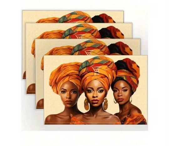 Cool Vibrant African Women Print 4 Piece Placemats Set