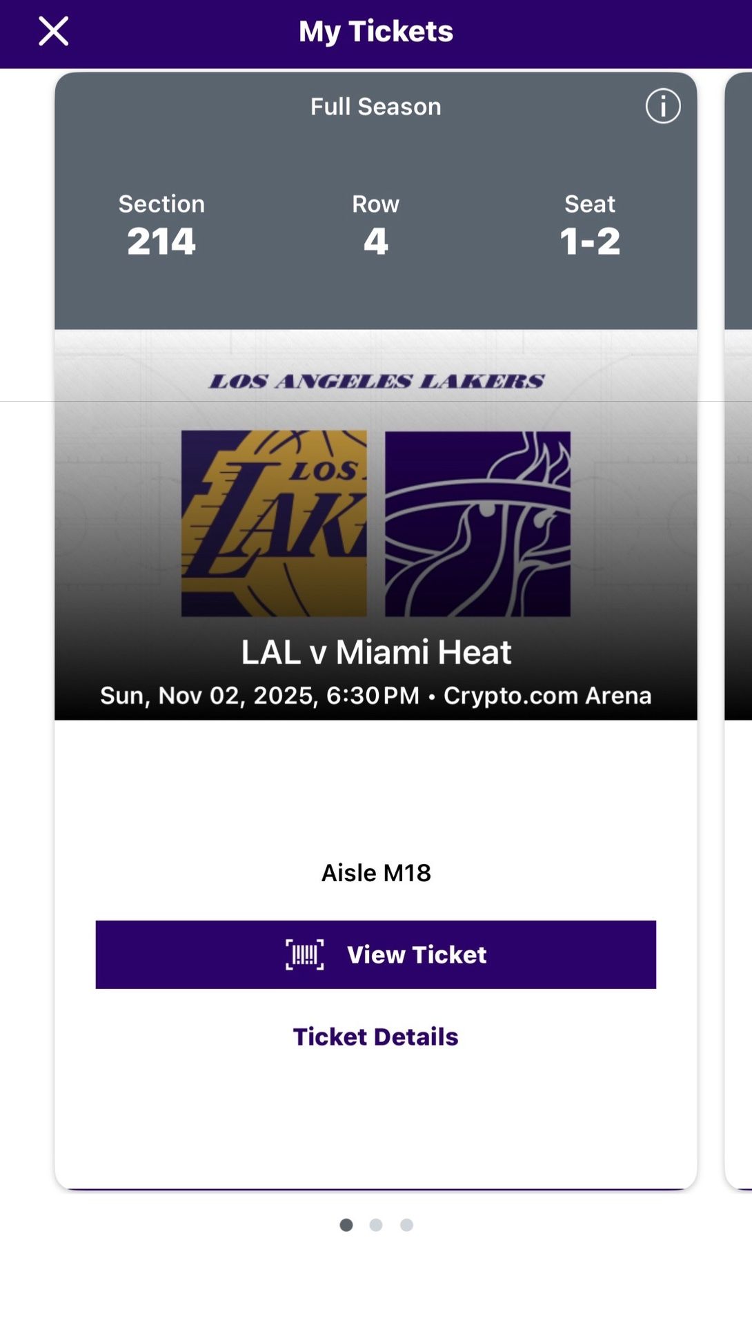 2 Tickets To Lakers V Heat Nov 2