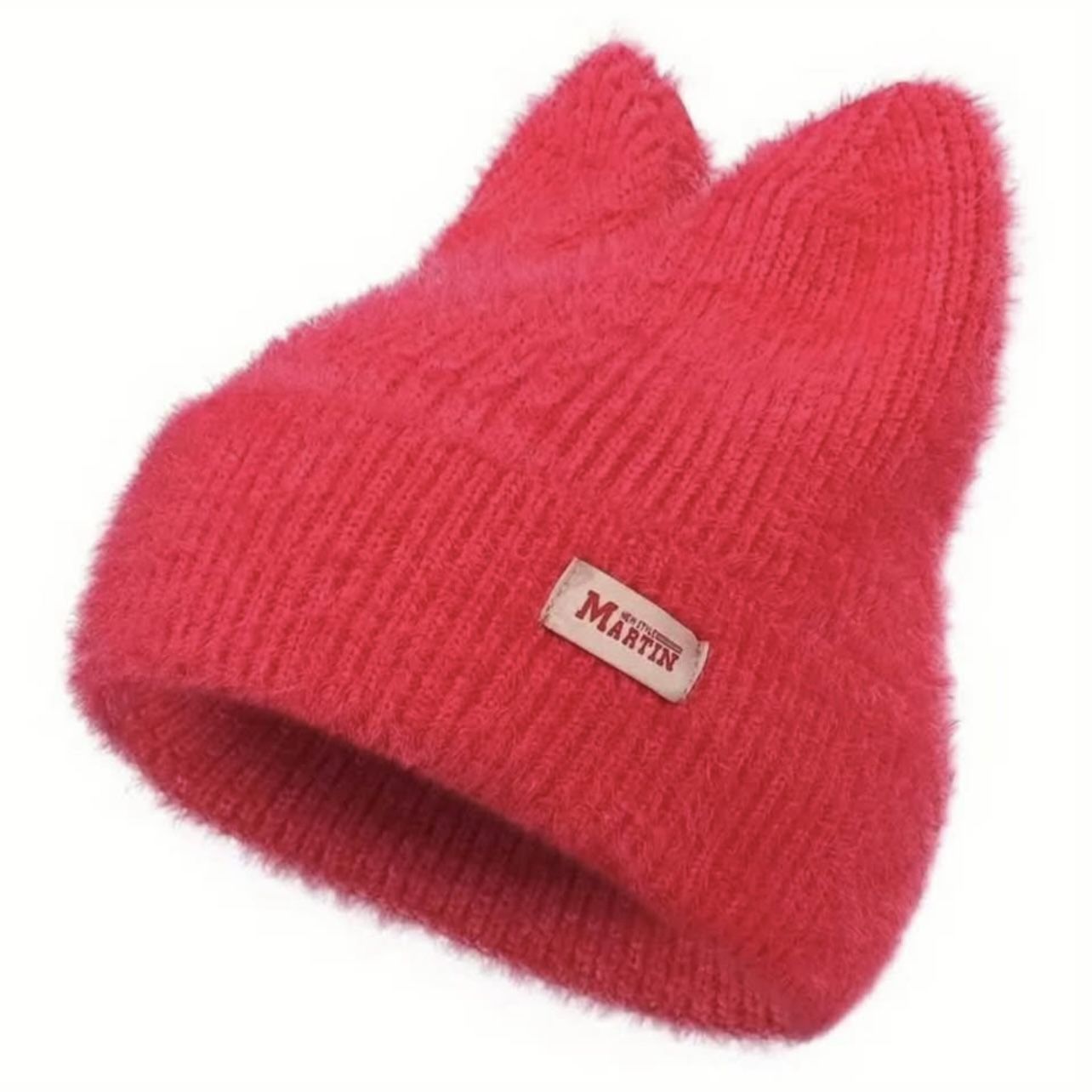 Cute Hot Pink Cat Beanie w Ears Warm Soft Knit Kitty Beanie