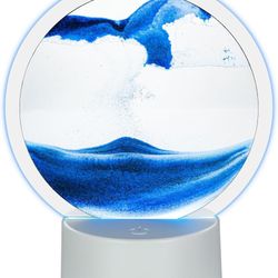 Moving Sand Art Picture in Motion - Round Glass Sand Art - Relaxing Home Décor for Office and Living Space (Blue)