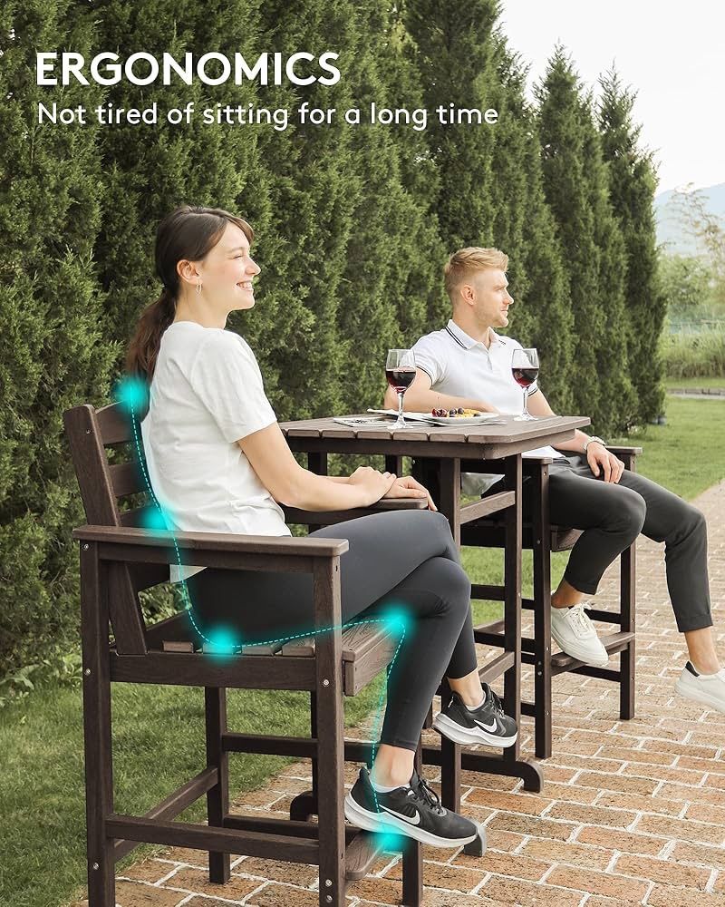 Outdoor Patio Bar Set, Tall Adirondack Bar Chair and Table Set (Coffee, 3 pcs) Color Coffee Size 3 pcs(23.2" Seat Width) Item Weight 114