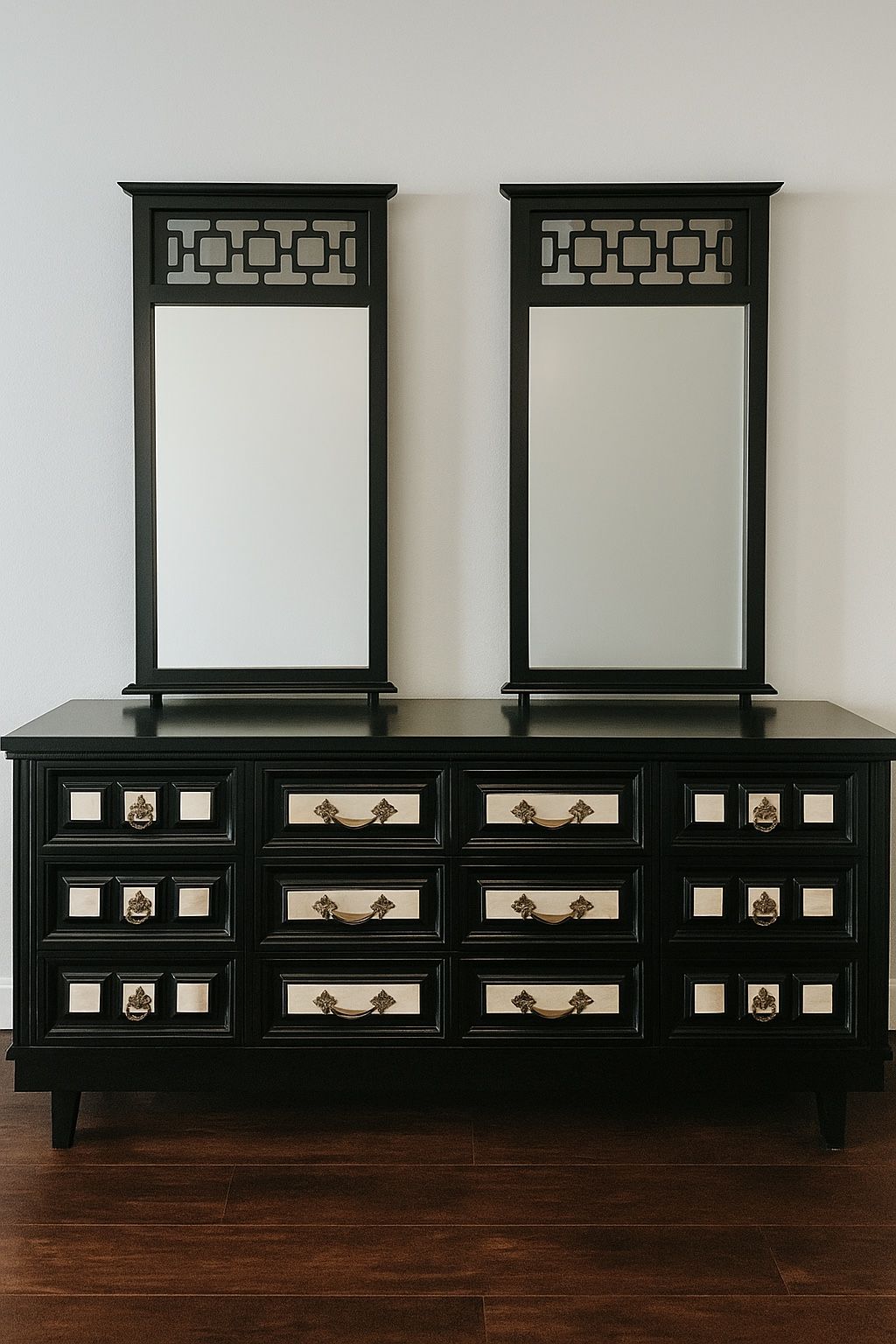 Refinished 9-Drawer Dresser - Tricorn Black & Natural Wood