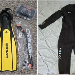 Dive gear: Wet suit, fins, mask, snorkel (all together or separately)
