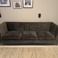 Grey Velvet Tufted Sofa