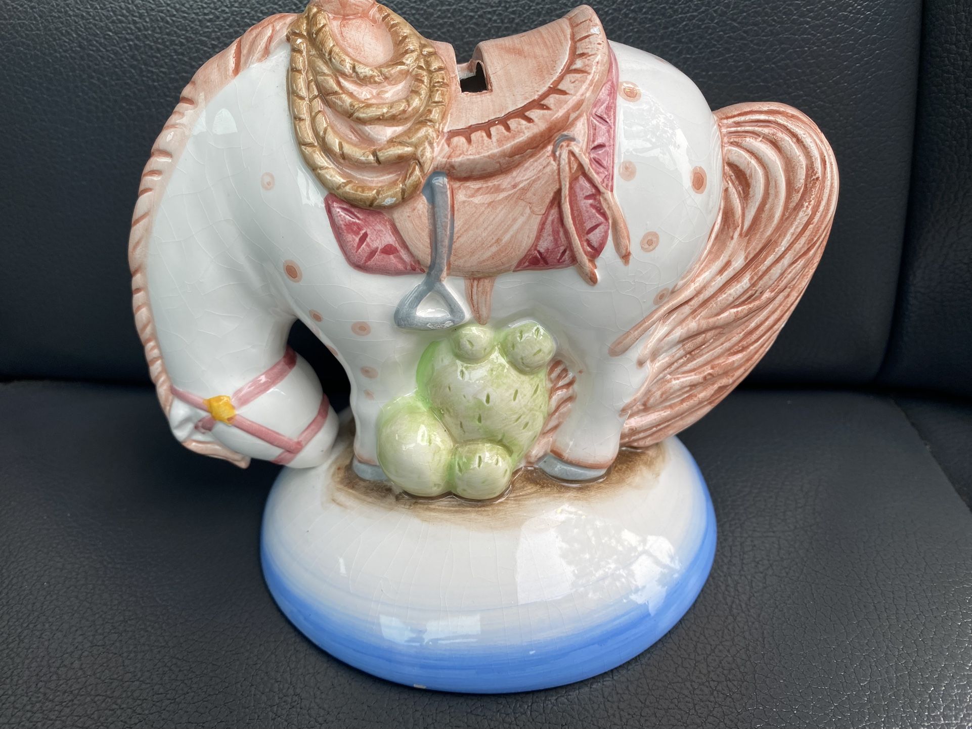 RARE Vtg Charpente Ceramic HORSE Figurine Coin Bank 6.5" x 4.9" & 5.5" tall