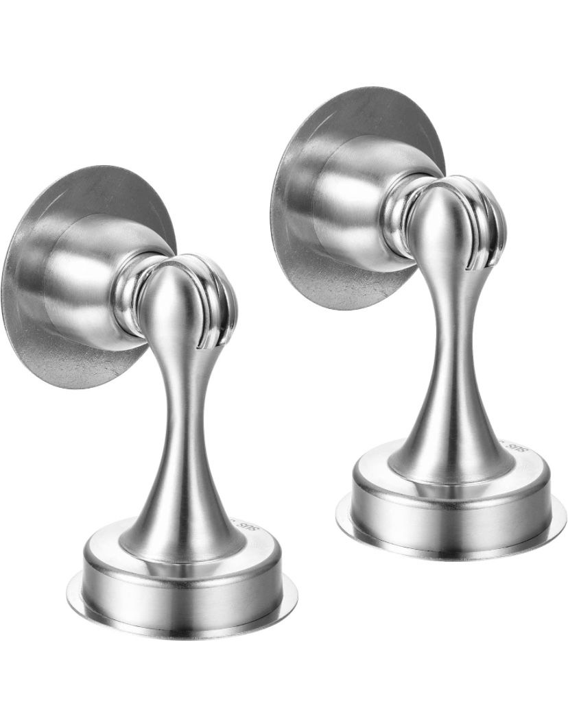 2 Pack Door Stop Magnetic Stainless Steel Brushed Satin Nickel Soft-Catch Door Stopper No Drilling Screws for Stronger Mount Door Catch Holder
