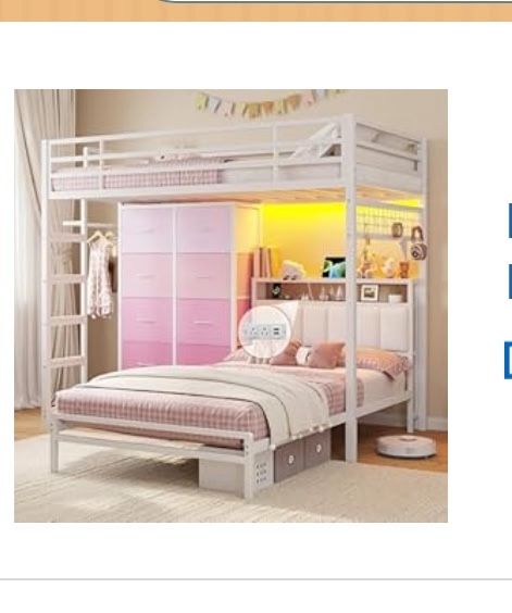 ποΈ NEW! Twin XL Over Twin Bunk Bed w/ Desk + LED Lights β LOADED Setup!